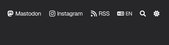 The links in the website header: Mastodon, Instagram, RSS, language settings, search, light/dark mode